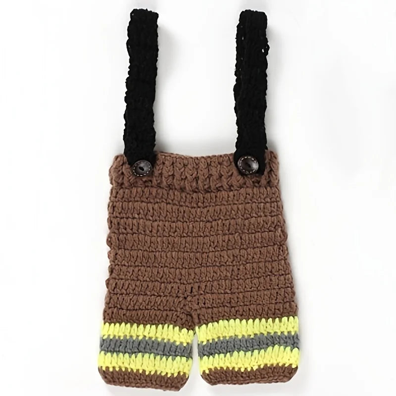 Newborn Crochet Firefighters Photography Props Knitted Infant Baby Cosplay Fireman Costume 0-3 Months