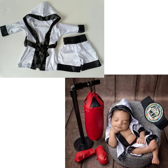Baby Boxer Red Robe And Pants Set Sanda Free Fight Boxing Glove Shorts For Newborn Photography Props  Accessories Infant Photo