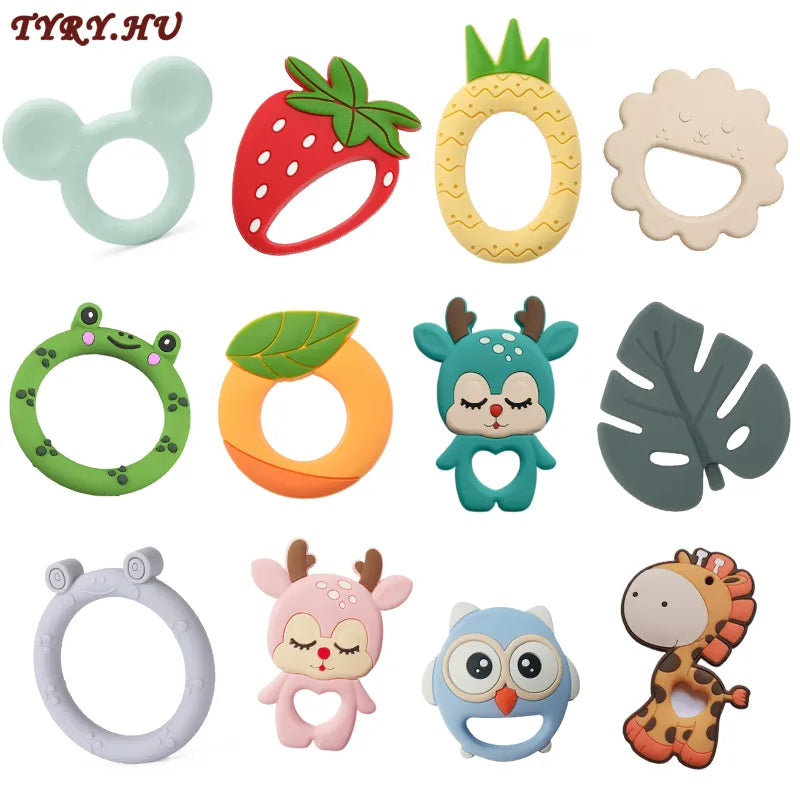 TYRY.HU 1Pc Baby Silicone Teether BPA Free Cartoon Frog Deer Teething Necklace Pendant Nursing Teeth Gift Baby Silicone Teether