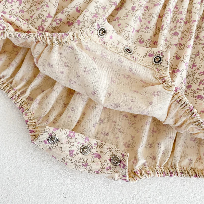 Korean Style Summer Girls Floral Jumpsuit+Hair Band 2pcs