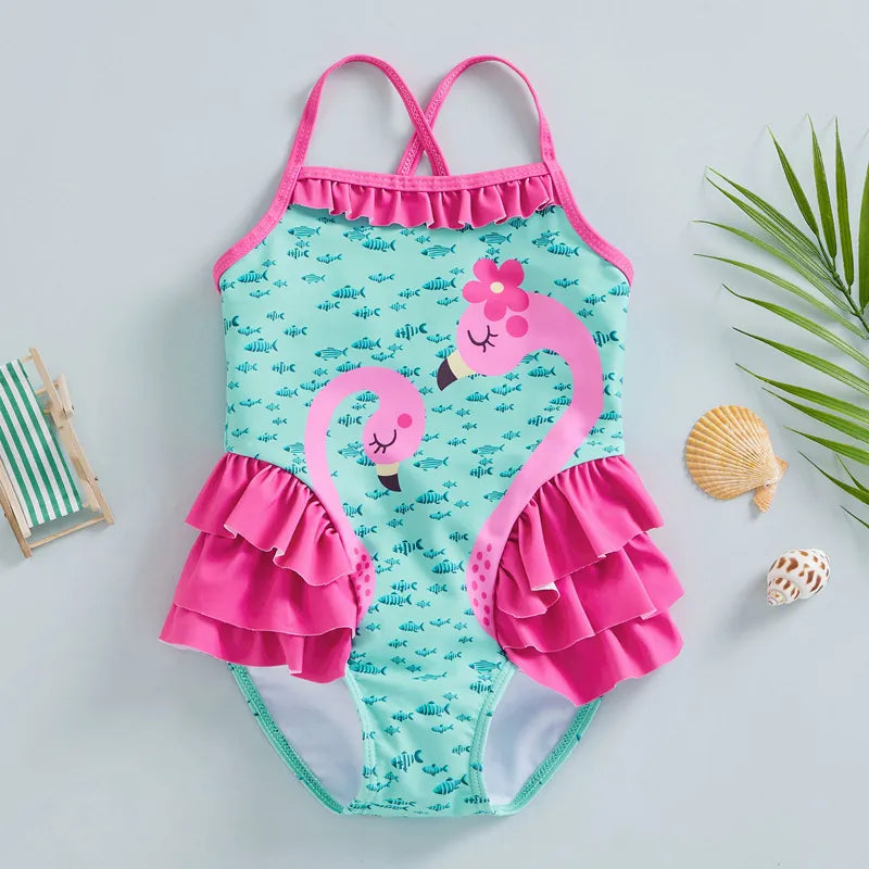Summer Flamingo Bikinis Newborn Girls Swimsuit New Cute Girls Beachwear Bikinis Child Swimwear Sleeveless Bikini Set