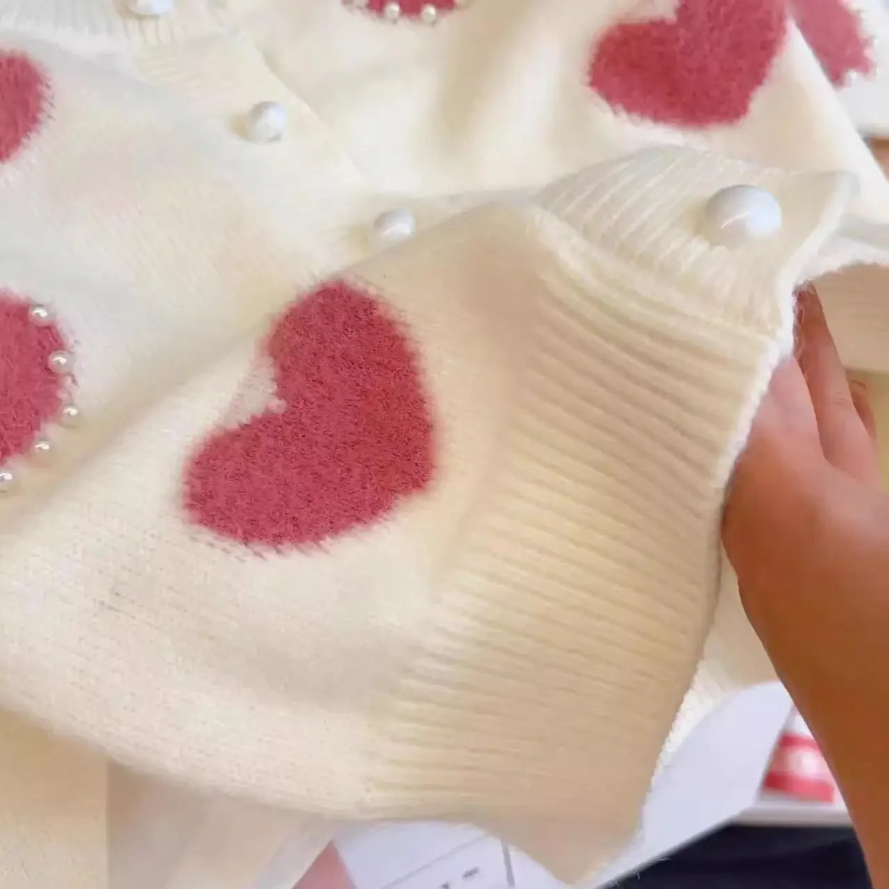 Children's Clothes Valentine's Day Baby Girl Love Cardigan Sweater Bottoming Shirt Casual Jeans Three-piece Children's Suit