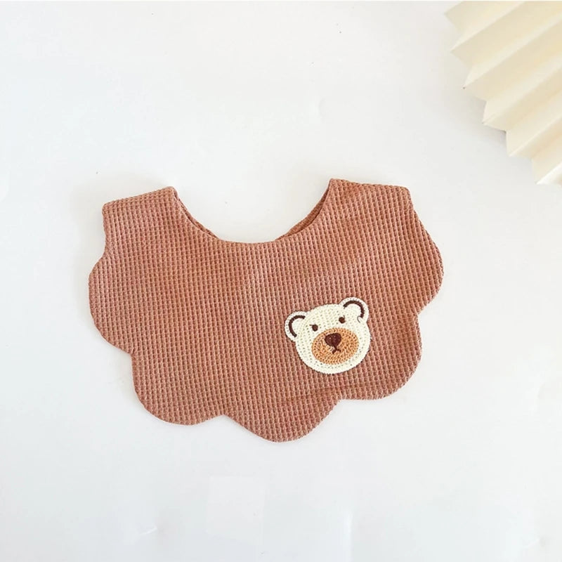 Organic Cotton Baby Bib Cartoon Bear Embroidery Newborn Feeding Burp Cloth Saliva Towel Super Absorbent Boys Girls Drooling Bibs