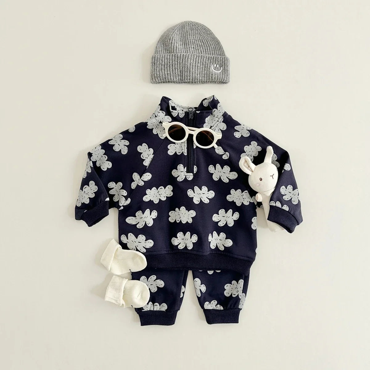 Baby Boys Clothing Sets Children Cloud Print Zipper Sweatshirt Kids Clothes Girls Cotton Long Sleeve Pullover Tops+Pant Suits
