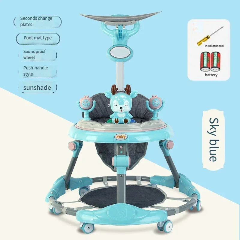 Baby Walker Anti-O-leg Multi-functional Anti-rollover Folding Trolley Boys Girls Can Sit Push 6-18 Months Baby To Learn To Drive