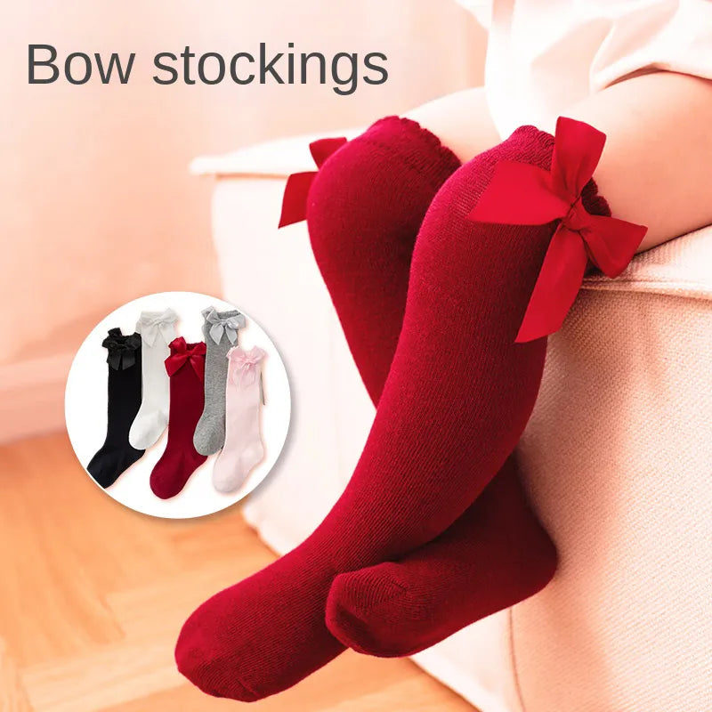 Baby Socks Newborn Girls Striped High Princess Bow Socks