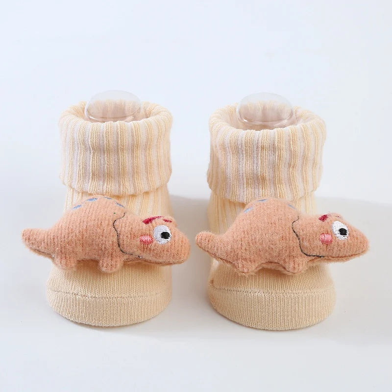 Cartoon Baby Socks Autumn Winter Newborn Plush Dinosaur Thick Warm Stocking Infant Anti-slip Floor Terry Sock