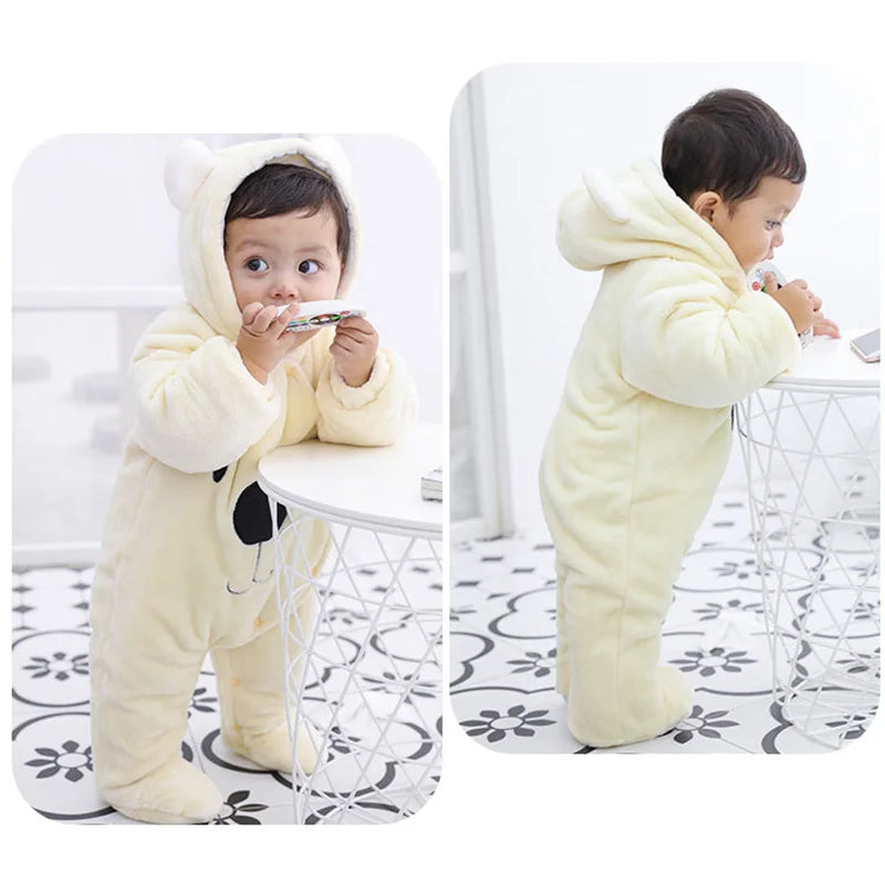 Newborn Baby Winter Footie Jumpsuit Infant Hooded Fleece