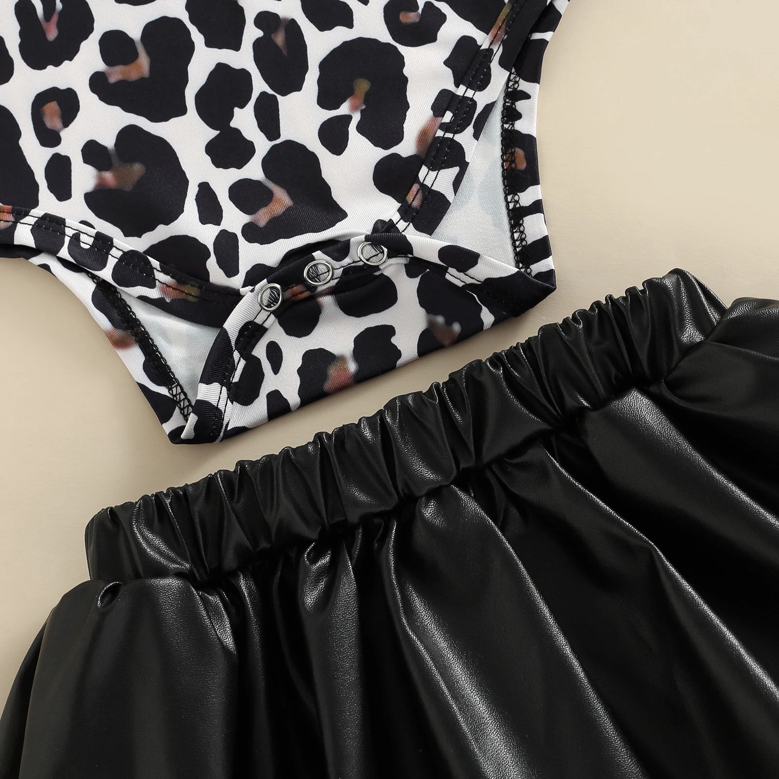 Fashion Baby Girls Leopard Leather Skirt Pants Headband