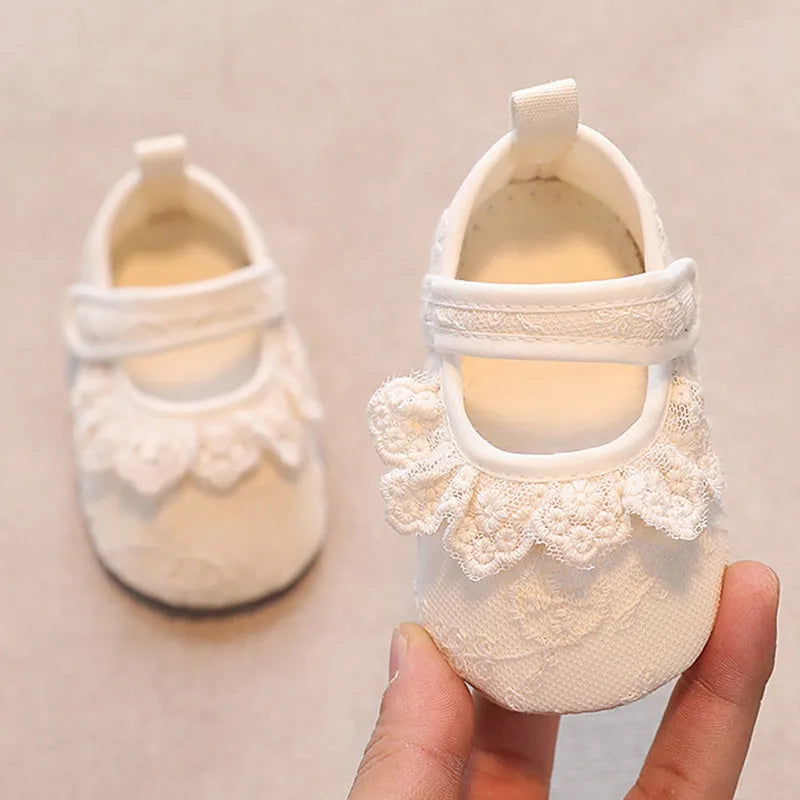 Infant Baby Girls Shoes Non-Slip Soft Soled Lace Bowknot Flats Toddler First Walker Spring Autumn Princess Shoes