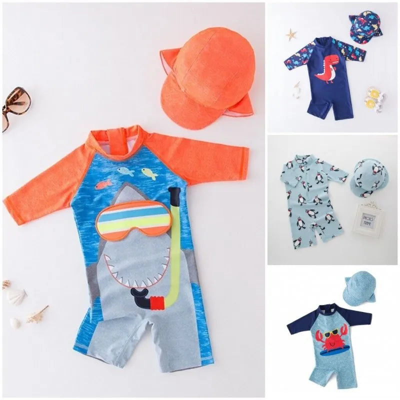 Baby boy swimwear with cap suit surfing Wear