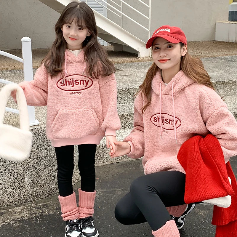 Winter Autumn Family Sweatshirt Mother And Daughter Clothes Hoodie Mommy And Me Outfit family look Korean Kids Hooded Tops Warm
