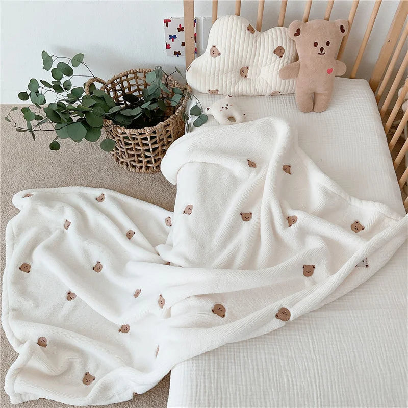Baby Embroidered Double-sided Thinkened Flannel Warm Blanket