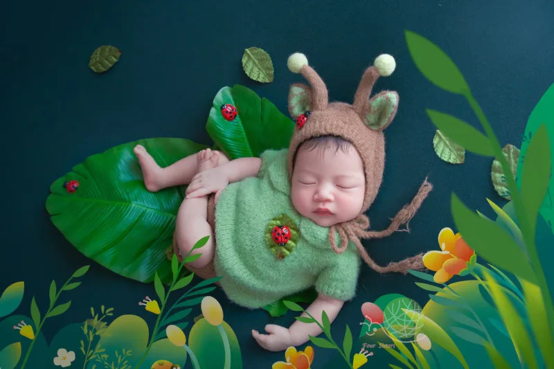 Newborn Photography Clothing Knit Hat+Top+Suspenders set