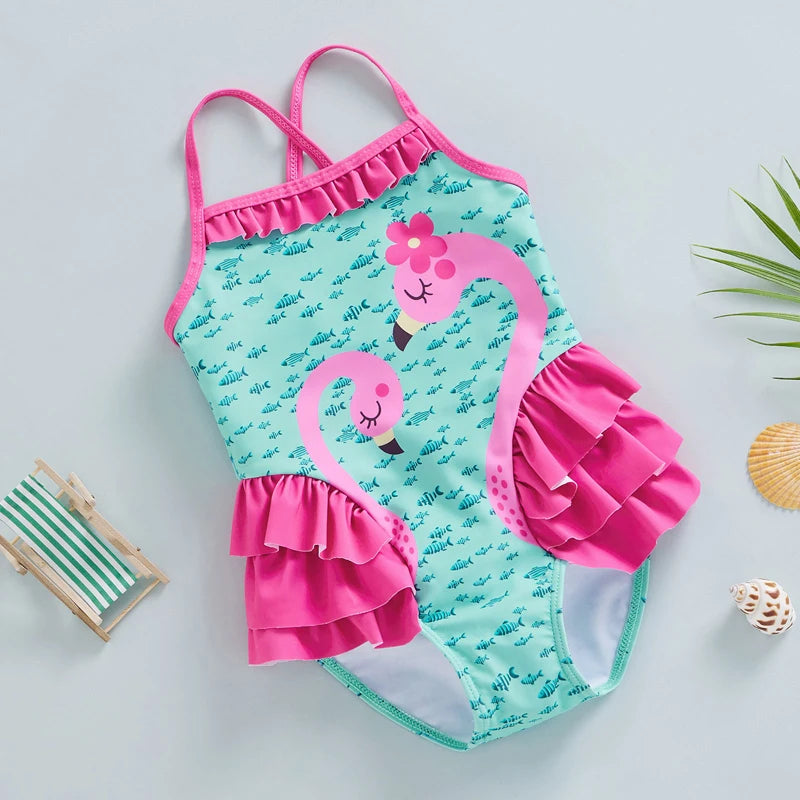 Summer Flamingo Bikinis Newborn Girls Swimsuit New Cute Girls Beachwear Bikinis Child Swimwear Sleeveless Bikini Set