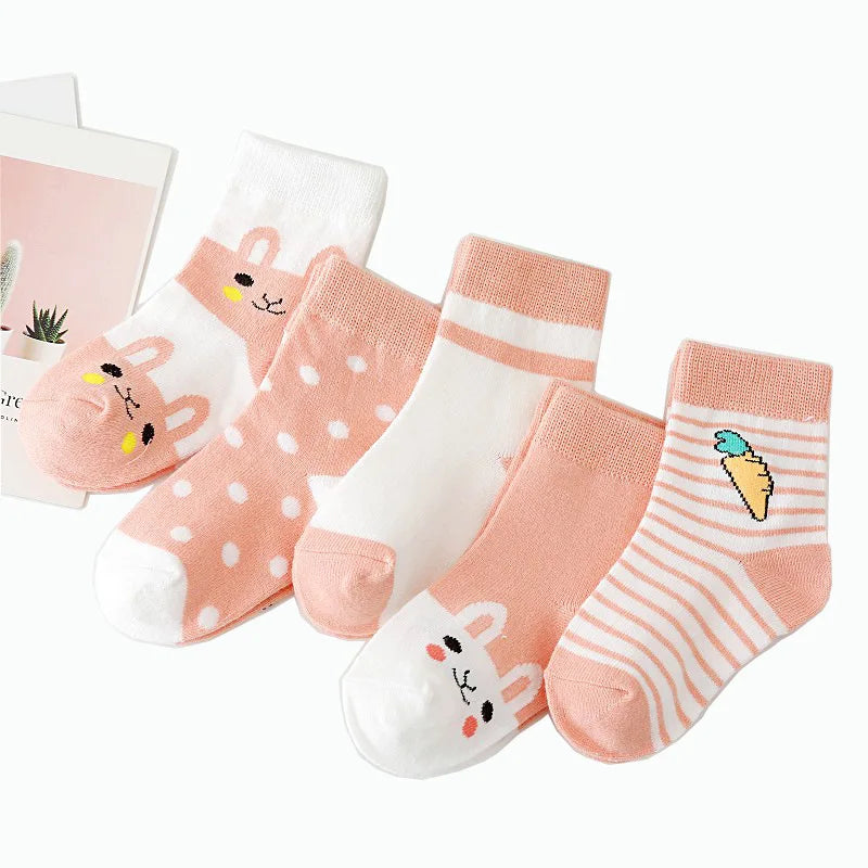 Cotton 5Pairs Baby Socks Newborn Baby Boy Socks 0-1-3-7Y Kids Pure Cotton Animal Design Fadeless Soft Children's Socks for Girls