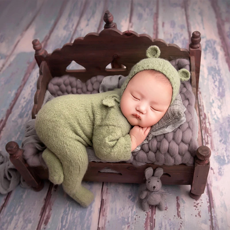 Newborn Photography Clothing Bear Hat+Jumpsuit 2Pcs/set Baby Photo Props Accessories Studio Newborn Infant Shoot Knit Clothes