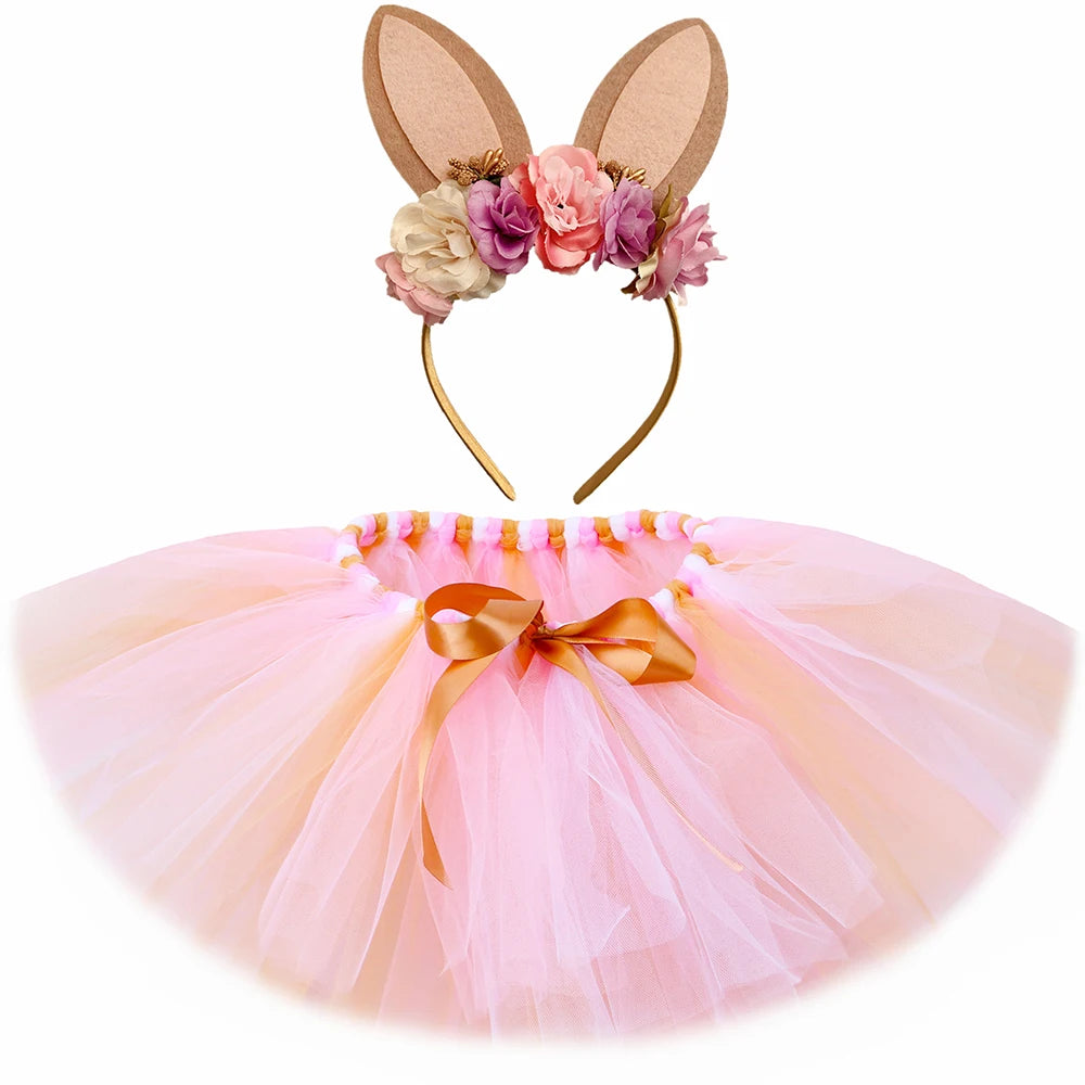 Baby Girls Easter Bunny Costume Fluffy Pink Tutu Toddler Dress