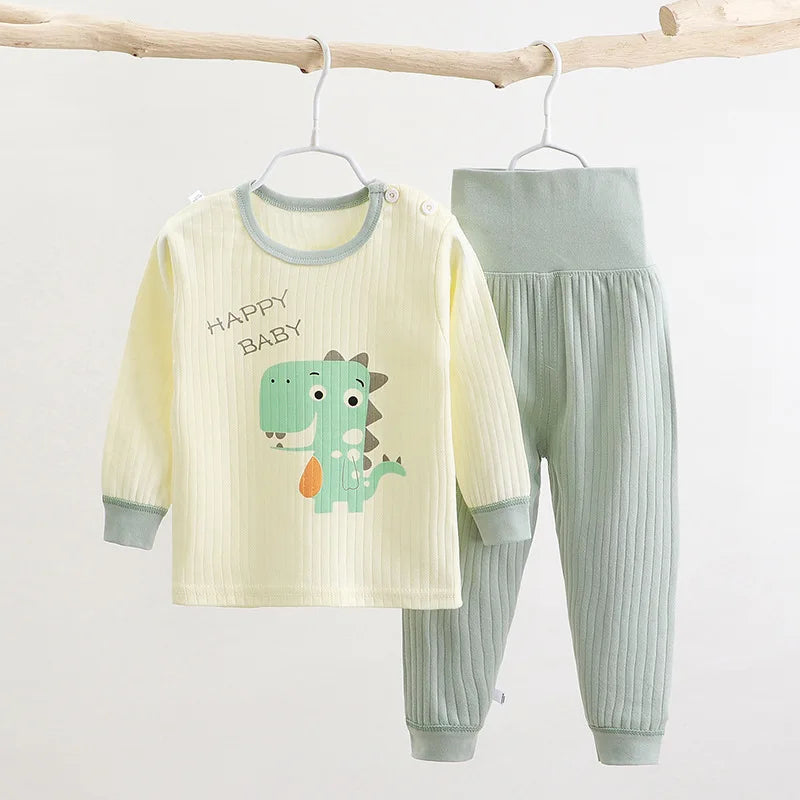 Children Sleepwear Baby Nightwear Kids High Waist Belly Protection Underwear Homewear Full Sleeve Cotton Baby Girls Pajamas Sets