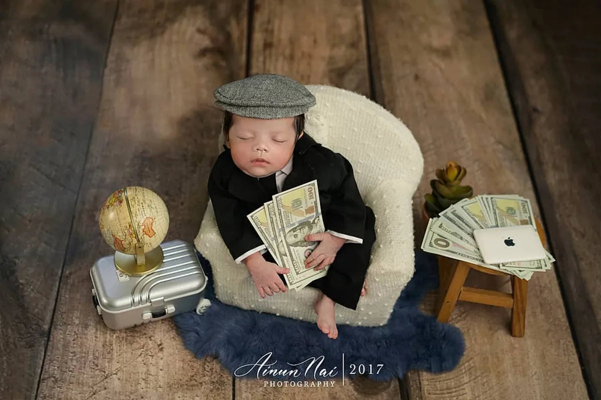 Newborn Photography Props Mini Computer Glasses Suitcases Gentlemen Flat Hat Bow tie Set Costume for Baby Decor Goods Accessorie