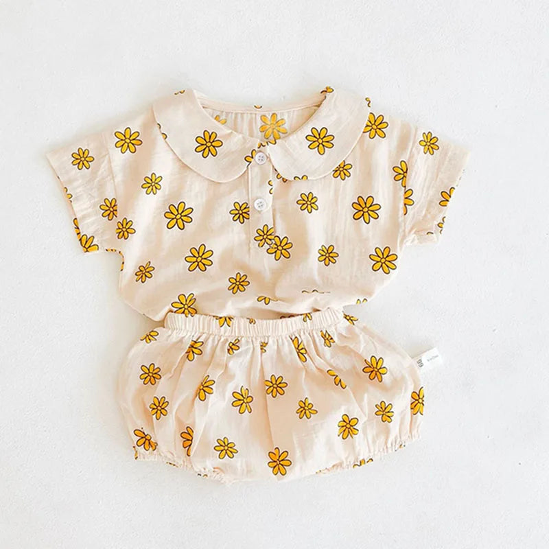 Toddler Baby Floral Suit Infant Short Sleeves Top+Bread Shorts 2pcs