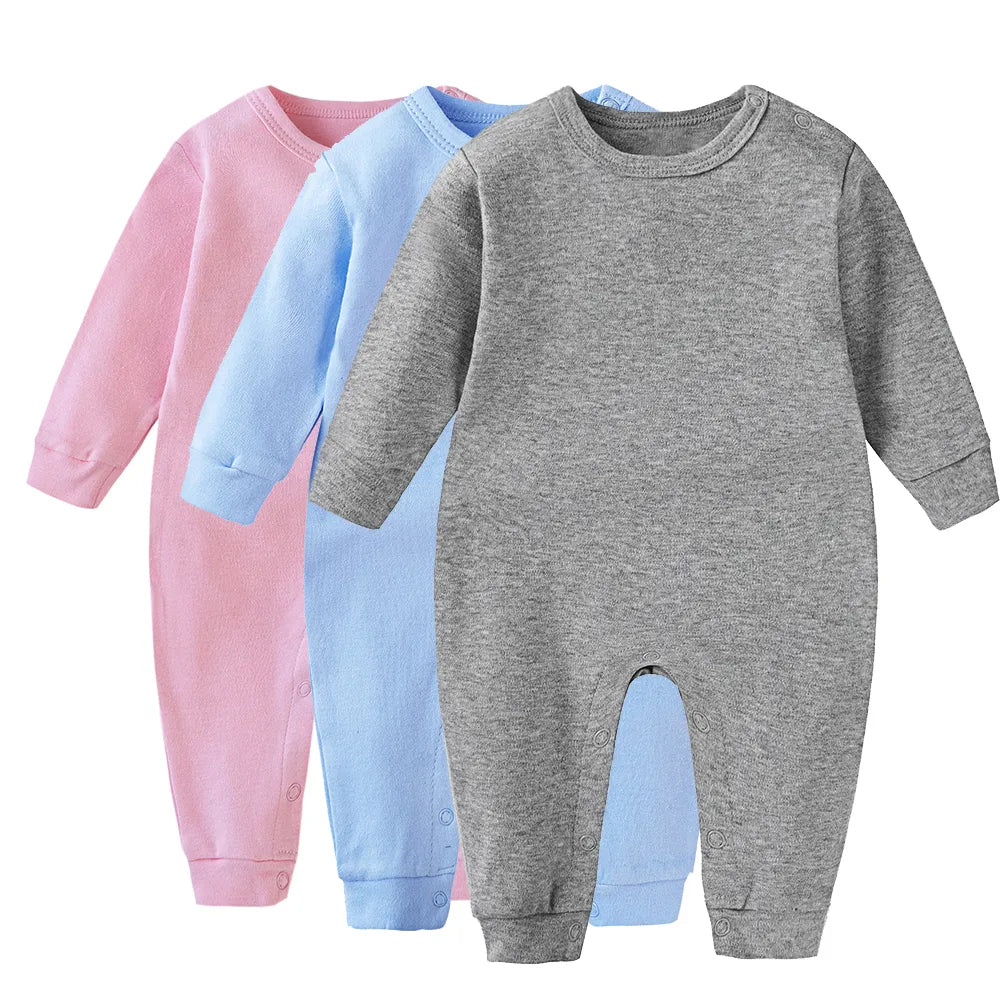 Soft Cotton Newborn Baby Rompers Full Sleeve Infant Boy Girl Solid Color Jumpsuit Basic Clothing Pajamas Outfits