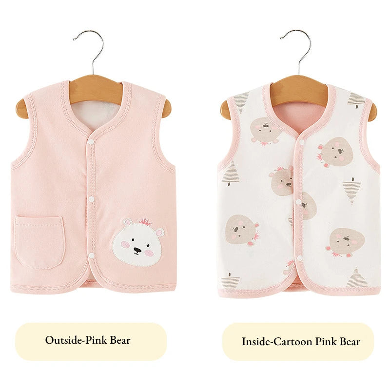 Newborn Winter Cotton Pink Vest Double Side Wear Infant Baby Cardigan Vest