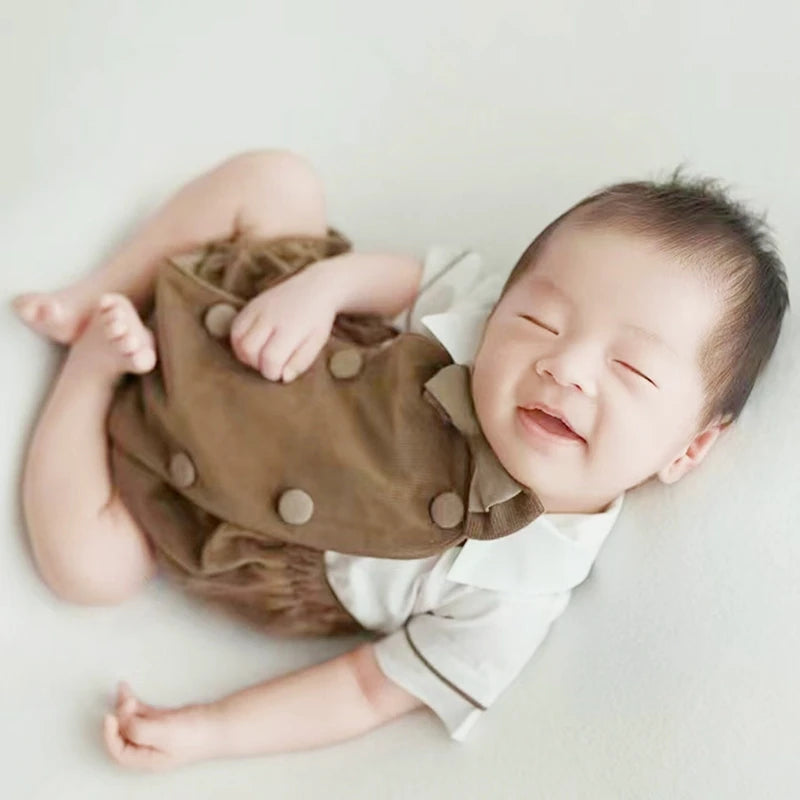 Short Sleeve Baby Romper with Hat Newborn Props Photography Newborn Boy Clothes Cotton Baby Boy Costume Photo Shoot Accessories