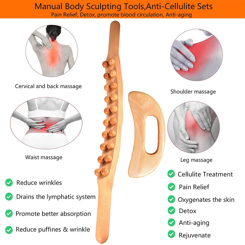 Wooden Massage Roller Wooden Gua Sha Lymphatic Drainage Massager