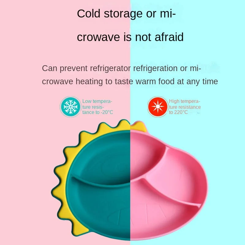 Baby Dinosaur Silicone Tableware Learning Spoon Fork Set Kids Anti-slip Feeding Training Utensils  Food Grade Silicone Dishes