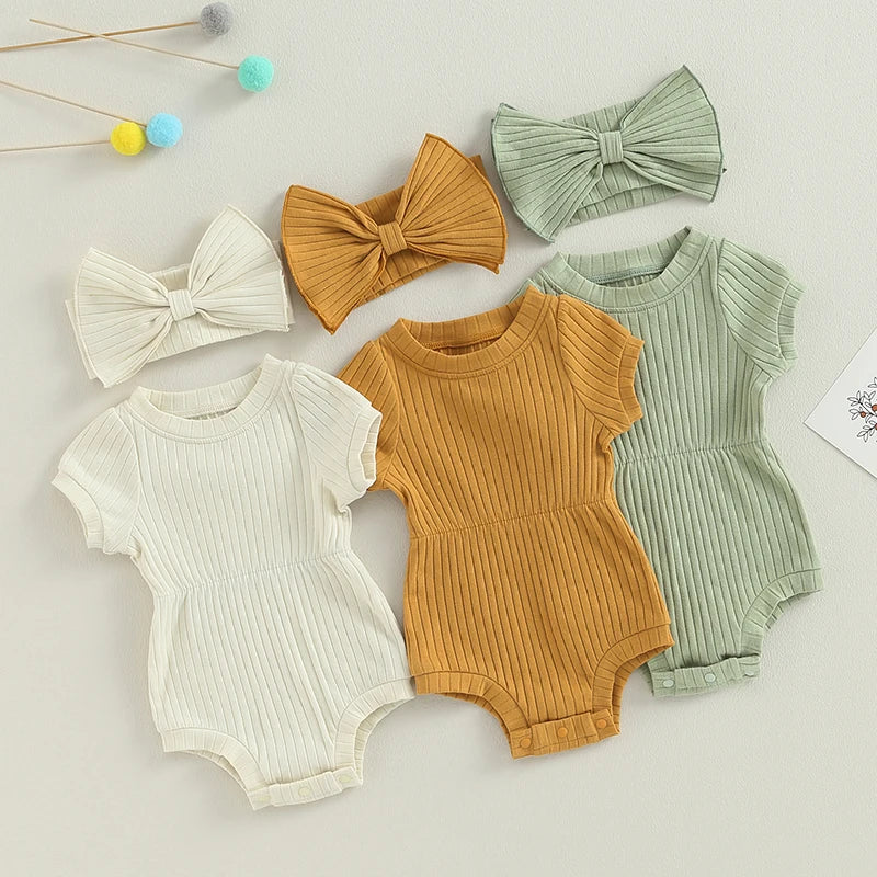 Newborn Baby Girl Clothes Solid Color Ribbed Knit Bodysuit
