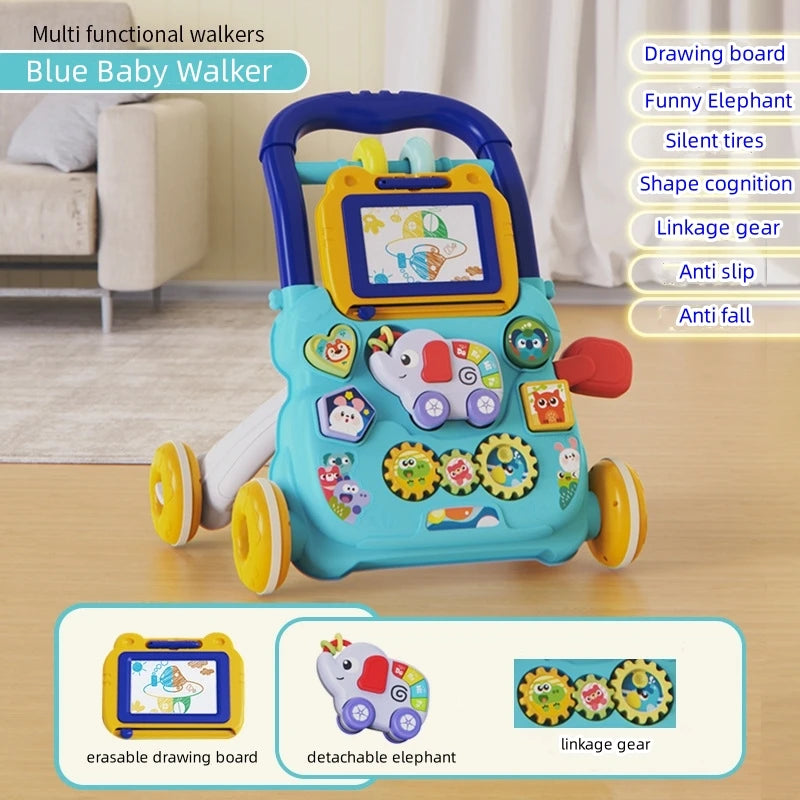 Baby Drag Walker with Wheel Kawaii Elephant Musical Toy Push Walking for Toddler Multifunction Activities Baby 1-3 Years Old