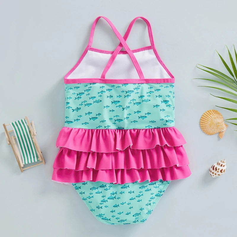 Summer Flamingo Bikinis Newborn Girls Swimsuit New Cute Girls Beachwear Bikinis Child Swimwear Sleeveless Bikini Set