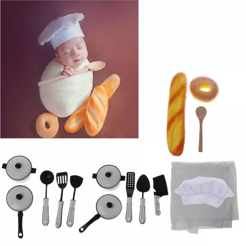 Cute Baby Chef Apron and Hat Infant Kids White Cook Photos Costume Photography Clothing For Baby Photography Props