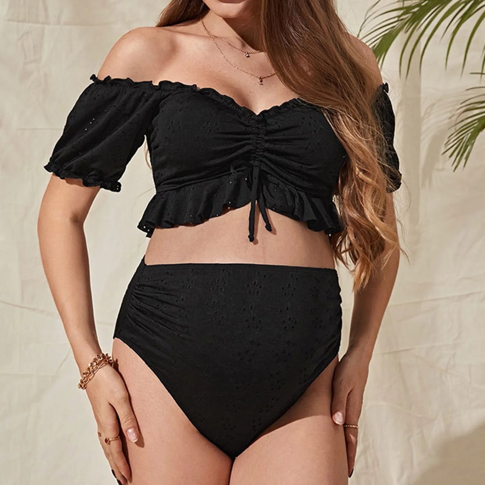 Maternity Bikini Set Tie Front Off Shoulder Swimsuit