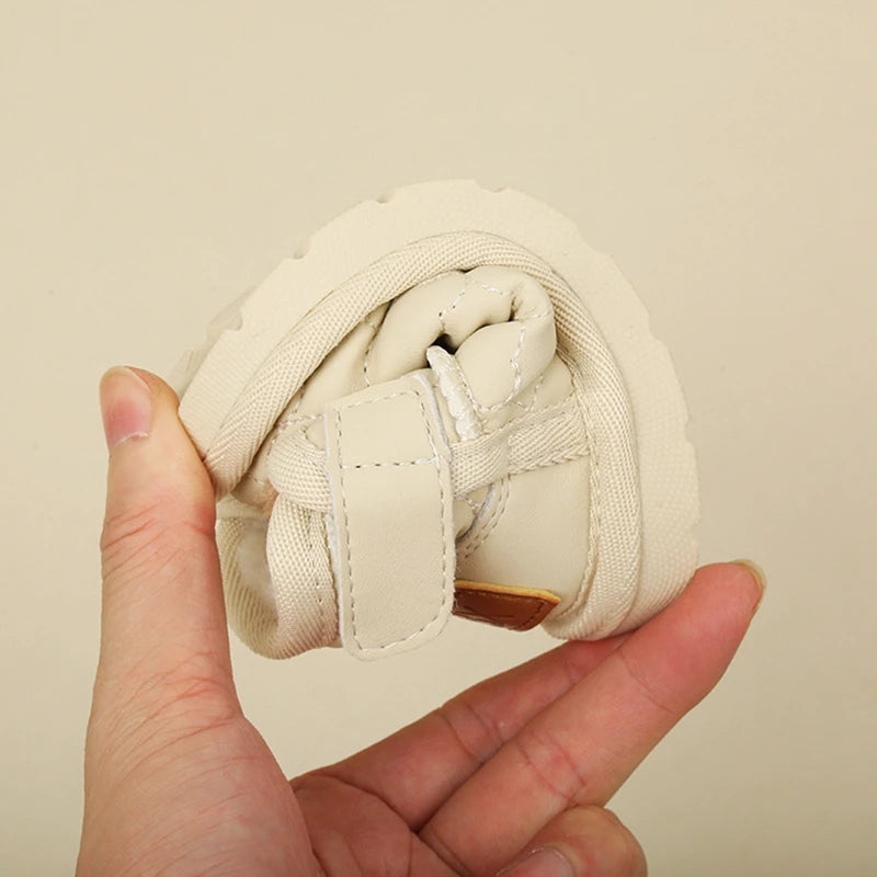 Baby Girls Cute Snow Boot With Cartoon Sewing Beige Pink Warm Ankle Boots With Thick Plush Soft Toddler Kids Boys  Winter Shoes