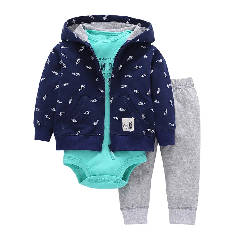 Baby Boy Girls Long Sleeve Clothes 3PC Set Hoodie  +Long Sleeve Bodysuit + Pants Outfit Toddler Boy jacket Newborn Costume 6-24M