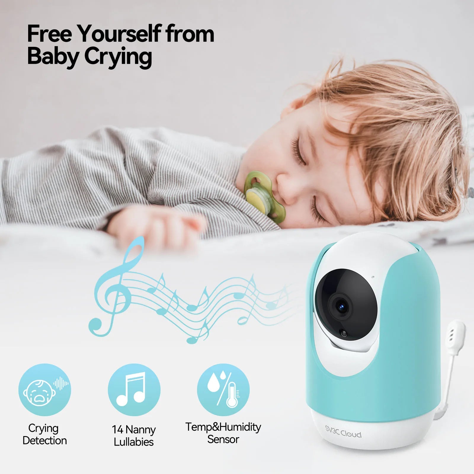 SV3C Baby Monitor Camera 2K Indoor Wifi 360 Smart Home Surveillance IP Cameras Wireless PTZ Night Vision Auto Tracking Alexa