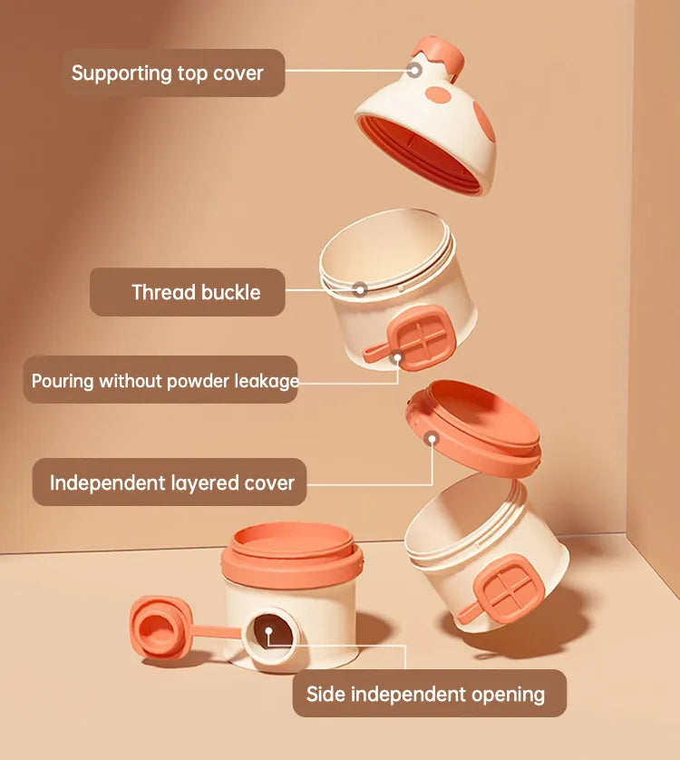 BBET Baby Milk Powder Dispenser Box Snack Container Storage 3-layer Mushroom Portable Sealed Moisture-proof Powder Container