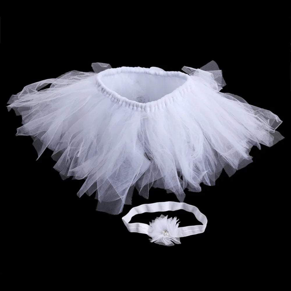 Newborn Photography Props Baby Chiffon Flower Tutu Skirt Suit Shoots Gauze Skirt+hairband Cute Babies Girls Dress Clothes Photo