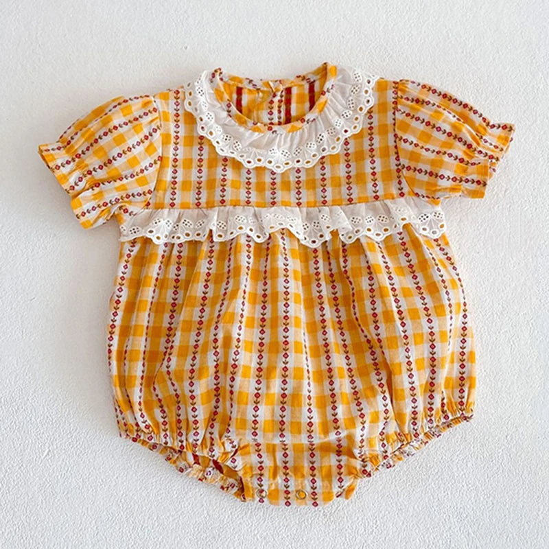 Korean Style Summer Girls Floral Jumpsuit+Hair Band 2pcs