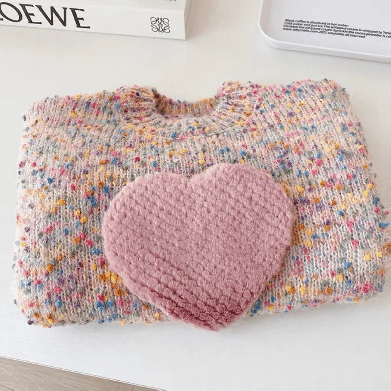 Baby Girl Cotton Heart Sweater Infant Toddler Child Long Sleeve Knitted Hoodie Casual Warm Thick Pullover Baby Clothes 12M-7Y