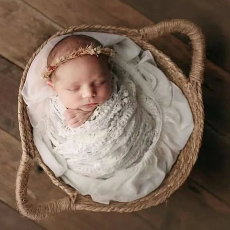 Little Baby Photo Shooting Basket Woven Baskets Full Moon Props