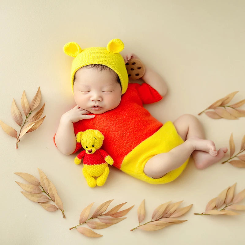 Newborn Photography Clothing Cute Bear Costume for Baby Photography Props Cute Animal Design Jumpsuit Newborn Babies Gifts Set