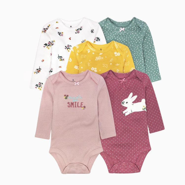 Winter 5PCS/lot Baby Bodysuits Long Sleeve 100% Cotton