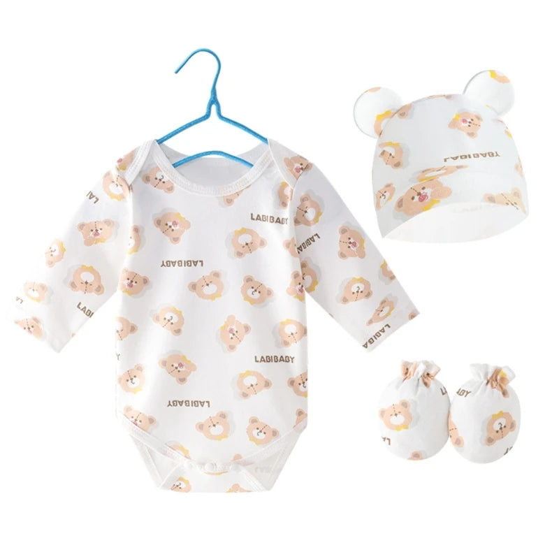 Soft Baby Clothing Set Newborns Hat with Bodysuit & Hand Cover