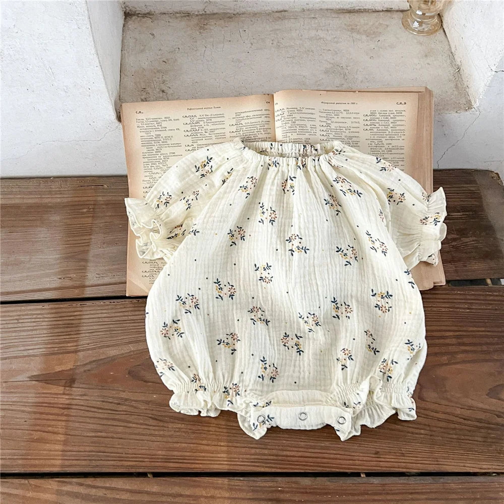 Baby Girls Clothes Organic Cotton Floral Short Sleeve Shirt Top + Bread Pants Summer Newborn Girl Rompers Clothing