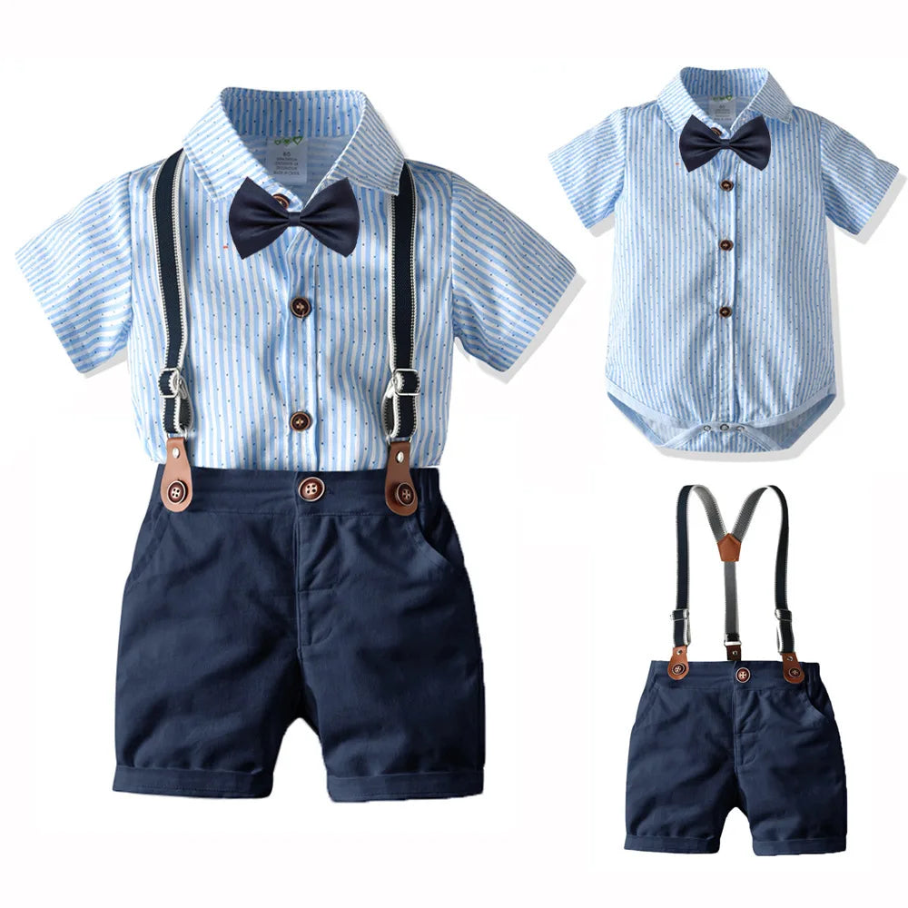 Summer Boys Clothes Baby Outfits Set Bow Tie Bib Suit