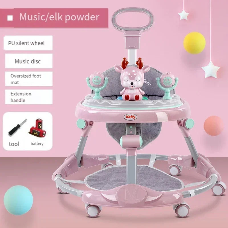 Baby Walker Anti-O-leg Multi-functional Anti-rollover Folding Trolley Boys Girls Can Sit Push 6-18 Months Baby To Learn To Drive