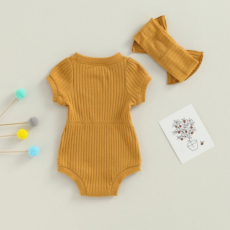 Newborn Baby Girl Clothes Solid Color Ribbed Knit Bodysuit